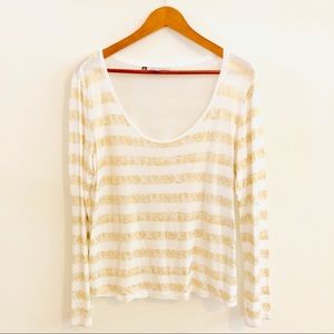 Jennifer Lopez Gold Striped Long Sleeve Tee